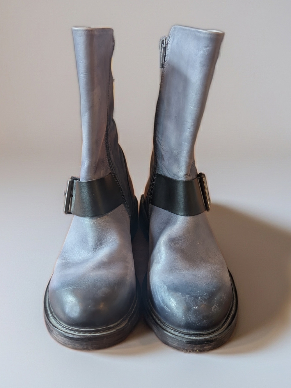 Vintage Foundry Gray Distressed Leather Mid-Calf Moto Boots - Picture 2 of 5